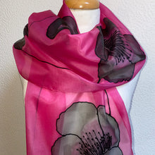 Load image into Gallery viewer, Poppy Noir Design Long Silk Scarf in Cerise : Hand Painted Silk
