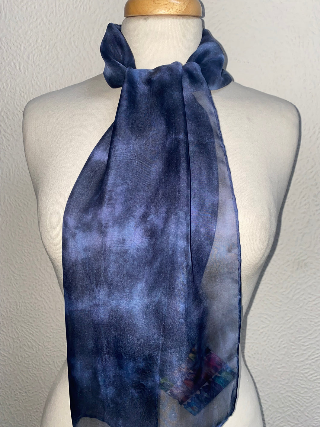 Hand Dyed Silk Neck Scarf in Charcoal Grey Light Blue Grey