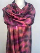 Load image into Gallery viewer, Hand Dyed Long Silk Scarf in Burgundy, Tan, Black
