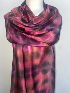 Hand Dyed Long Silk Scarf in Burgundy, Tan, Black