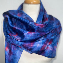 Load image into Gallery viewer, Hand Dyed Square Silk Scarf in Blue Navy Red
