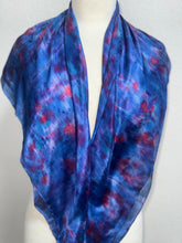 Load image into Gallery viewer, Hand Dyed Square Silk Scarf in Blue Navy Red
