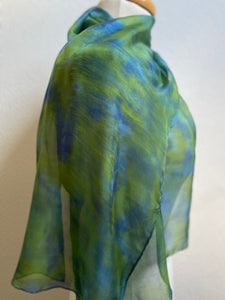 Hand Dyed Silk Neck Scarf in Apple Green Olive Navy