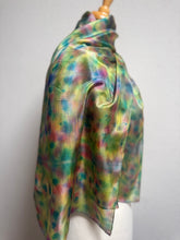 Load image into Gallery viewer, Hand Dyed Silk Neck Scarf in Cottage Garden Colours by Designer Silk Artist
