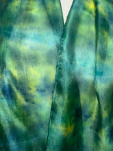 Load image into Gallery viewer, Hand Dyed Silk Neck Scarf in Teal Green Lime Lemon by Designer Silk Artist
