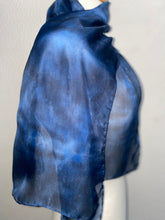 Load image into Gallery viewer, Hand Dyed Silk Neck Scarf in Dark Navy Light Blue Grey
