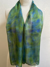 Load image into Gallery viewer, Hand Dyed Silk Neck Scarf in Apple Green Olive Navy
