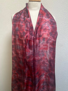 Hand Dyed Long Silk Scarf in Red, Black, Burgundy