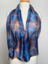 Load image into Gallery viewer, Hand Dyed Silk Small Neck Scarf in Dark Turquoise Caramel Brown by Designer Silk Artist
