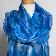 Load image into Gallery viewer, Hand Dyed Long Silk Scarf in Cool Blues
