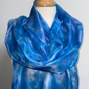 Hand Dyed Long Silk Scarf in Cool Blues