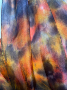 Hand Dyed Long Silk Scarf in Orange Charcoal Beige