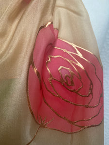 Roses Design X Long Silk Scarf in Camel & Red : Hand Painted Silk