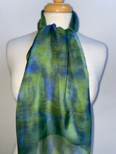 Load image into Gallery viewer, Hand Dyed Silk Neck Scarf in Apple Green Olive Navy
