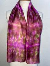 Load image into Gallery viewer, Hand Dyed Silk Neck Scarf in Brown Purple Green
