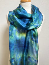 Load image into Gallery viewer, Hand Dyed Long Silk Scarf in Blue Azure Jade Ultramarine by Designer Silk Artist
