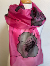 Load image into Gallery viewer, Poppy Noir Design Long Silk Scarf in Cerise : Hand Painted Silk
