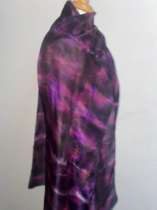 Hand Dyed Long Silk Scarf in Purple Black Pink