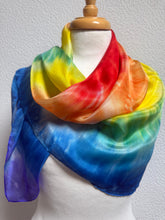 Load image into Gallery viewer, Hand Dyed Square Silk Scarf in Multicolour Rainbow
