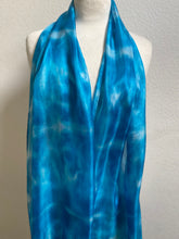 Load image into Gallery viewer, Hand Dyed Long Silk Scarf in Shades of Sky Blue to Light Navy
