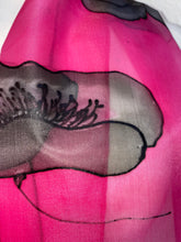 Load image into Gallery viewer, Poppy Noir Design Long Silk Scarf in Cerise : Hand Painted Silk
