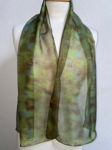 Hand Dyed Silk Neck Scarf in Khaki Green Brown