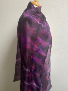 Hand Dyed Long Silk Scarf in Purple Black Pink