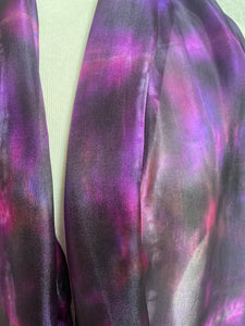 Hand Dyed Long Silk Scarf in Shades of Pink Purple Black