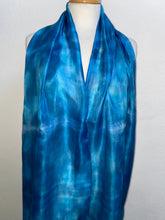 Load image into Gallery viewer, Hand Dyed Long Silk Scarf in Blues, Mediterranean
