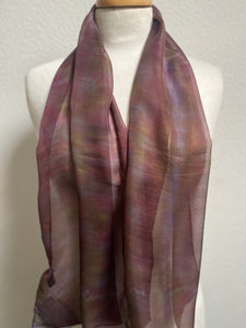 Hand Dyed Silk Neck Scarf in Burgundy Brown Grey