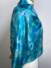 Load image into Gallery viewer, Hand Dyed Silk Neck Scarf in Aqua Jade Navy Blues
