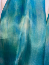 Load image into Gallery viewer, Hand Dyed Long Silk Scarf in Aqua, Blue, Green
