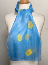 Load image into Gallery viewer, Sweet Peas Design Hand Painted Silk Neck Scarf in Light Blue, Yellow
