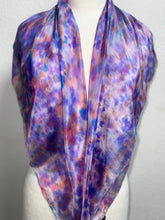 Load image into Gallery viewer, Hand Dyed Square Silk Scarf in Purple Pink Lilac Blue Taupe
