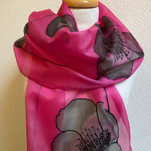 Load image into Gallery viewer, Poppy Noir Design Long Silk Scarf in Cerise : Hand Painted Silk
