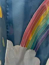 Load image into Gallery viewer, Rainbow Design Silk Scarf in Blue Silver : Hand Painted Silk by Designer Silk Artist
