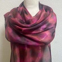 Load image into Gallery viewer, Hand Dyed Long Silk Scarf in Burgundy, Tan, Black
