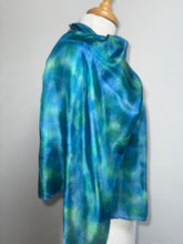 Load image into Gallery viewer, Hand Dyed Silk Neck Scarf in Peacock Blue Teal Jade by Designer Silk Artist
