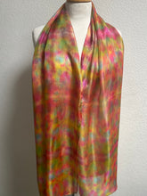 Load image into Gallery viewer, Hand Dyed Long Silk Scarf in Vibrant Pinks Gold Green Blue
