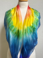 Load image into Gallery viewer, Hand Dyed Square Silk Scarf in Multicolour Rainbow
