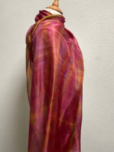 Load image into Gallery viewer, Soft Reds, Golden Ochre Painted &amp; Dyed Long Silk Scarf by Designer Silk
