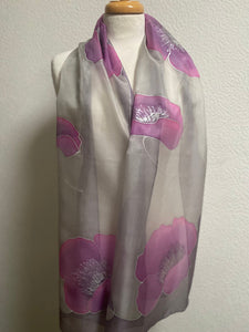 Poppies Design X Long Silk Scarf : Hand Painted Silk