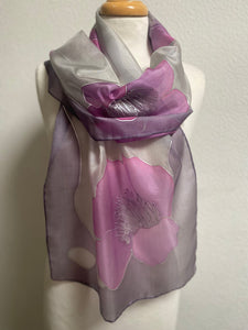 Poppies Design X Long Silk Scarf : Hand Painted Silk