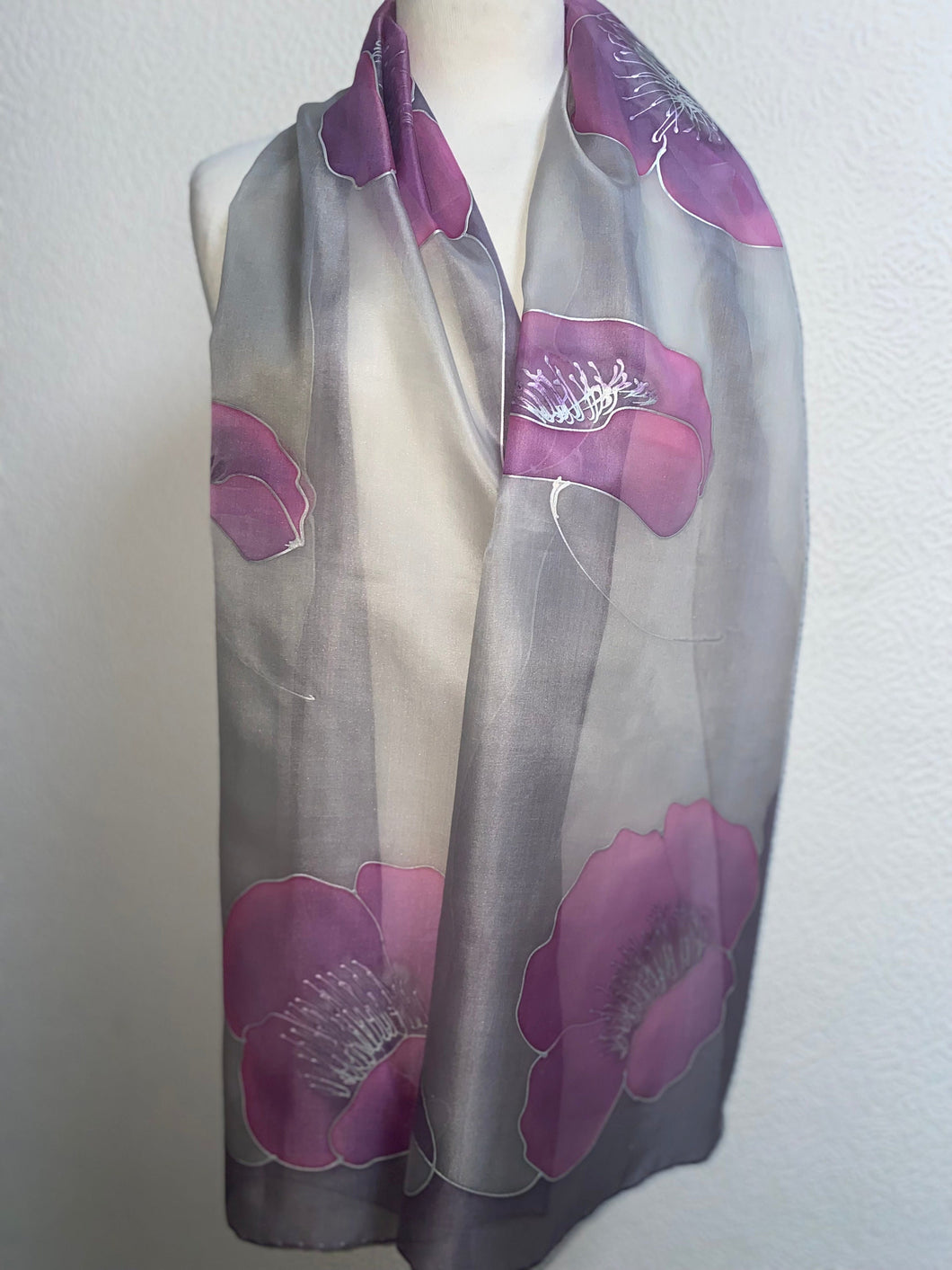 Poppies Design X Long Silk Scarf : Hand Painted Silk