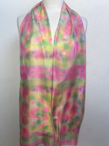 Hand Dyed Long Silk Scarf in Watermelon Colours