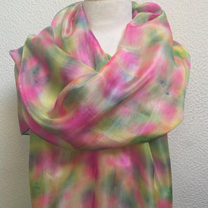 Hand Dyed Long Silk Scarf in Watermelon Colours