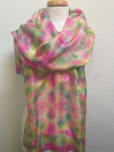 Hand Dyed Long Silk Scarf in Watermelon Colours