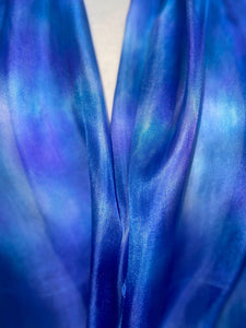 Hand Dyed Long Silk Scarf in Shades of Blue