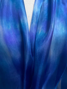 Hand Dyed Long Silk Scarf in Shades of Blue