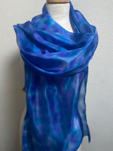 Load image into Gallery viewer, Hand Dyed Long Silk Scarf in Shades of Blue
